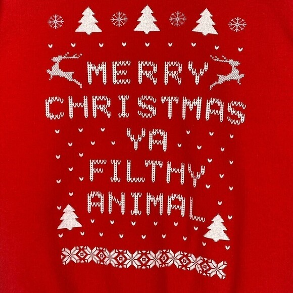 Gildan Christmas Sweater Merry Christmas Ya filthy Animal Unisex Small Red - Picture 4 of 9